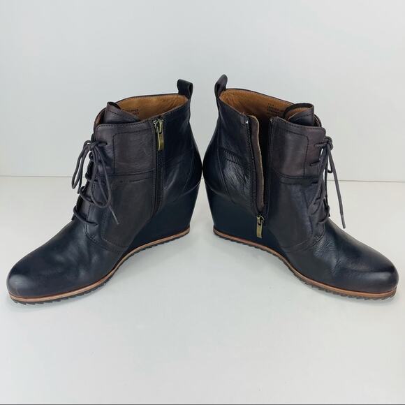 Anthropologie Biala Alyssa Brown Wedge Bootie Size 10 Luxury Leather Lace & Zip - Picture 15 of 16